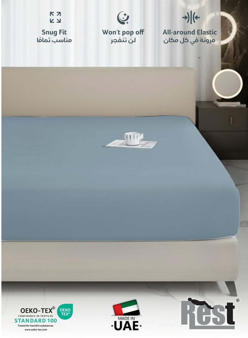 REST Fitted Bedsheet 120x200+25cm Breathable Plush Sky Blue Fabric with Deep Pockets Machine Washable for Optimal Protection - Image 3